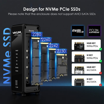 Wavlink USB4 PCIe NVMe Caja Doble SSD M.2 2280 Velocidad 3300MB/s
