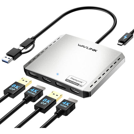 Wavlink Quad 4K 85W Adaptador Universal de Pantalla 4 Salidas 85W USB-C a USB-A