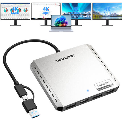 Wavlink Quad 4K 85W Adaptador Universal de Pantalla 4 Salidas 85W USB-C a USB-A