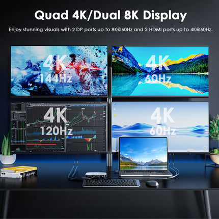 Wavlink Quad 4K 85W Adaptador Universal de Pantalla 4 Salidas 85W USB-C a USB-A