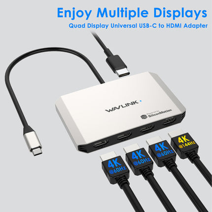 Wavlink Quad 4K 130W Adaptador Universal de Pantalla 4 HDMI 130W Power Passthrough