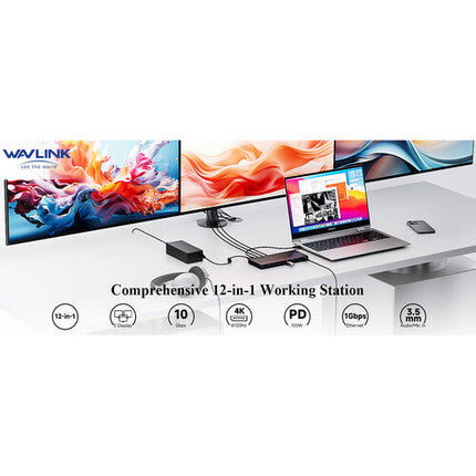 Wavlink 11-en-1 Docking Station USB-C triple pantalla 4K 100W