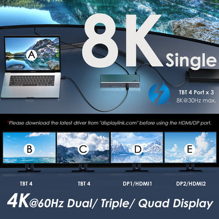 Wavlink 15-en-1 Thunderbolt 4 Docking Station con salida 8K soporte para 4 monitores y 98W passtrough