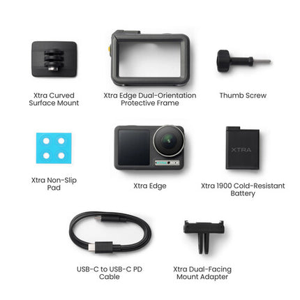 Xtra Edge Action Camera con sensor CMOS 1/1.3" UHD 4K120 155° FOV pantalla frontal y trasera