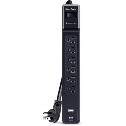 CyberPower Protector de Sobretensión 6 Tomas USB-A USB-C 1500J Negro