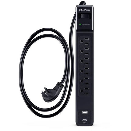 CyberPower Protector de Sobretensión 6 Tomas USB-A USB-C 1500J Negro