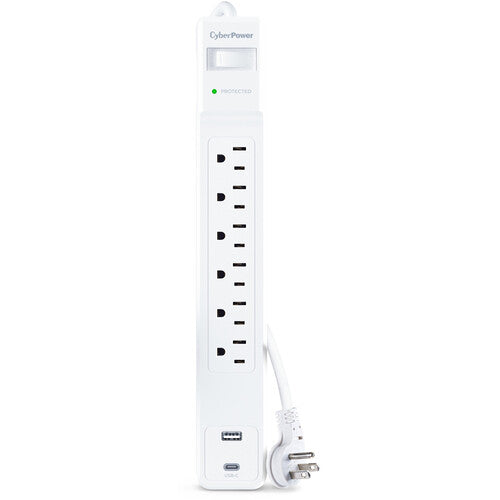 CyberPower Protector de Sobretensión 6 Tomas 1500J con Puertos USB
