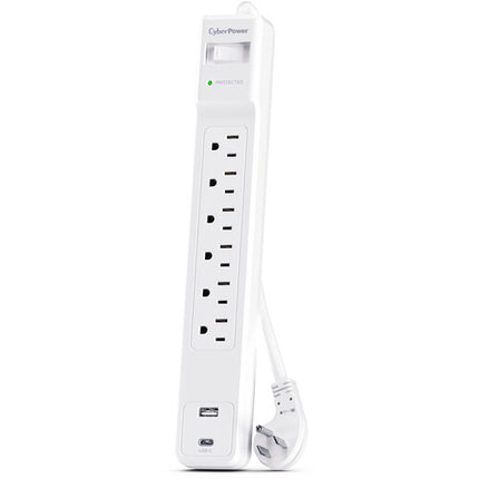 CyberPower Protector de Sobretensión 6 Tomas 1500J con Puertos USB