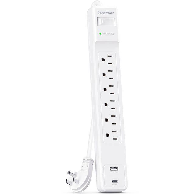 CyberPower Protector de Sobretensión 6 Tomas 1500J con Puertos USB