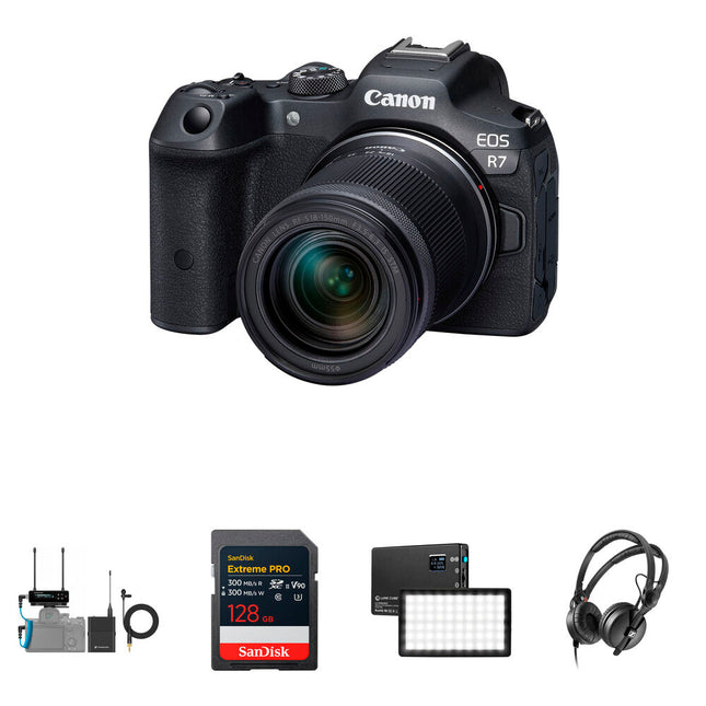 Canon EOS R7 Cámara Sin Espejo con Lente 18-150mm y Kit Audio Completo
