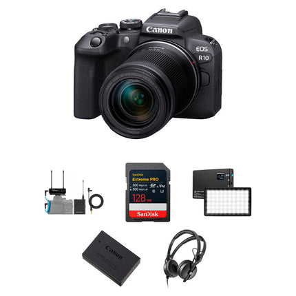 Canon EOS R10 Cámara Sin Espejo con Lente 18-150mm Micrófono Inalámbrico y Batería Extra