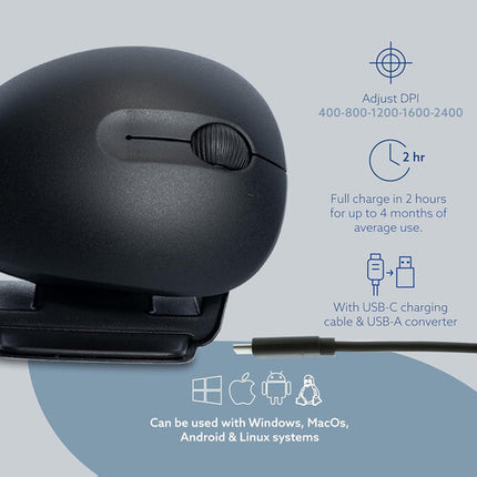 R-Go Tools Twister Ambidextrous Mouse inalámbrico 2400 dpi con cable USB-C