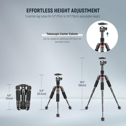 Neewer M521 Mini Trípode de Escritorio 19.7" Capacidad 11 lb con Cabezal Giratorio y Soporte para Teléfono