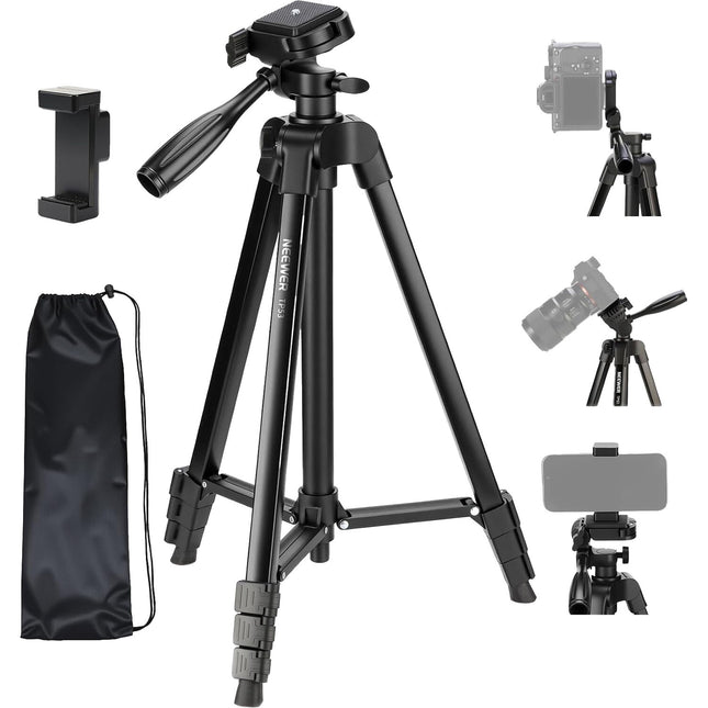 Neewer TP53 Tripode de Viaje de Aluminio 57.5" Capacidad 1.5kg con Bolsa y Soporte para Celular