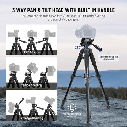 Neewer BASICS TP55 Trípode de Aluminio para Cámara 71 Pulgadas con Cabezal Pan Tilt y Capacidad 11 lb