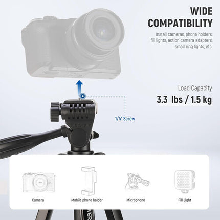 Neewer TP53 Tripode de Viaje de Aluminio 57.5" Capacidad 1.5kg con Bolsa y Soporte para Celular