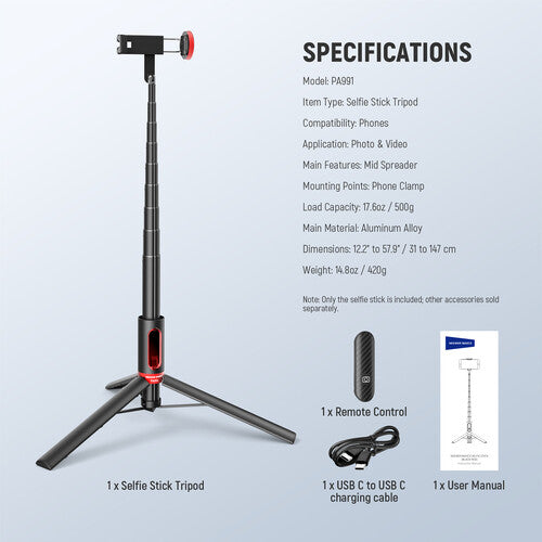 Neewer BASICS PA991 Palo Selfie Tripode con Control Bluetooth Alcance 33 Pies