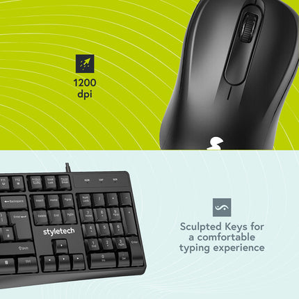 Styletech styletech MK100 Combo Teclado y Ratón USB 1200 dpi Ergonomía