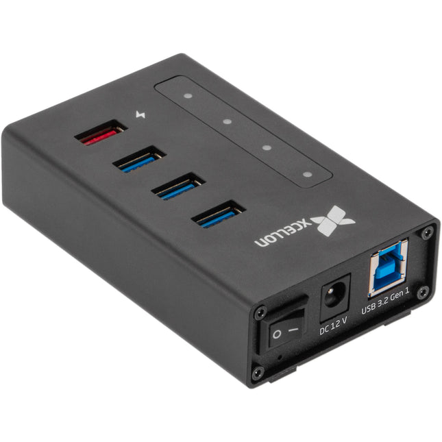 Xcellon Hub USB 3.2 Gen 1 Aluminium Slim 4 Puertos Datos 5 Gb/s con Puerto Dual de Carga