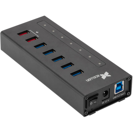 Xcellon Hub USB 3.2 Gen 1 de 7 Puertos con 2 Puertos Duales de Carga y Datos 5 Gb/s Alumínio Slim