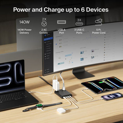 Belkin 2-Outlet Charging Station Estación de Carga 140W 3 USB-C 2 AC