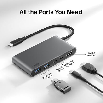 Belkin Connect Hub USB-C 5 Puertos 100W Power Delivery HDMI 4K 60Hz