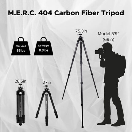 SLIK M.E.R.C 404 Tripode de Fibra de Carbono Capacidad 25kg Altura 191cm con Cabeza Profesional BH-55
