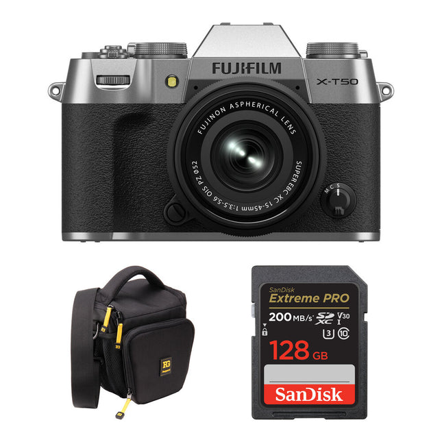 FUJIFILM X-T50 Cámara Sin Espejo 40.2MP 4K 60p 15-45mm y Kit Básico