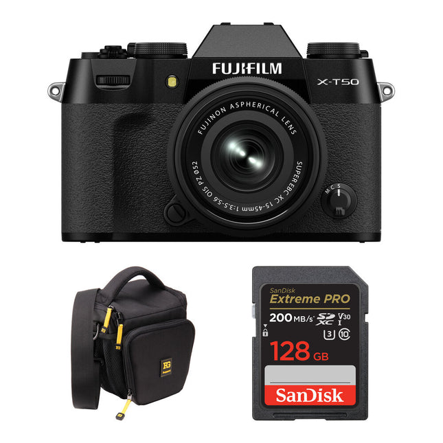 FUJIFILM X-T50 Cámara Sin Espejo 40.2MP 4K 60p con Lente 15-45mm y Kit Básico