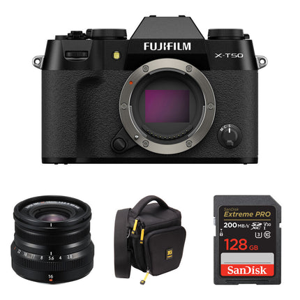 FUJIFILM X-T50 Cámara Sin Espejo 40.2MP 4K60p con Lente 16mm f/2.8 y Bolsa
