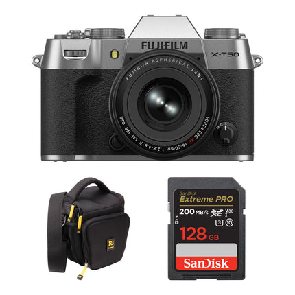 FUJIFILM X-T50 Cámara Sin Espejo 40.2MP 4K 60p con Lente 16-50mm y Kit Básico