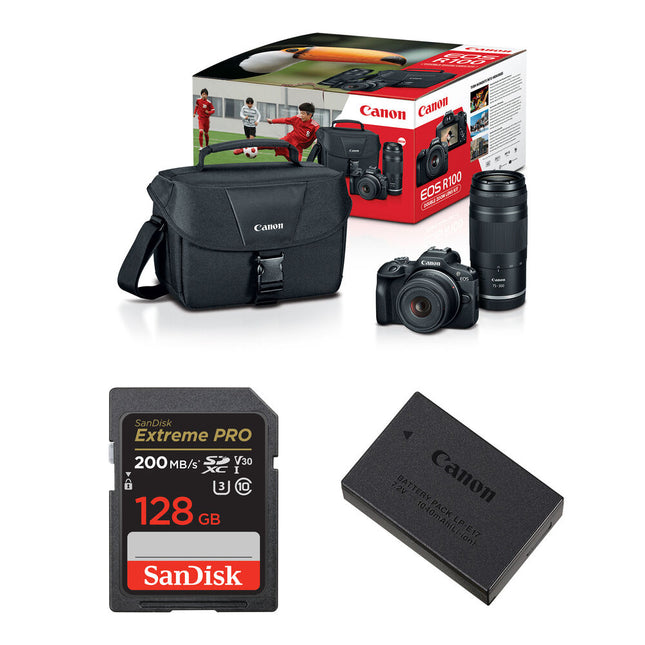 Canon EOS R100 Cámara sin Espejo 24.1MP 4K 2 Lentes 18-45mm y 75-300mm Kit Essential Plus