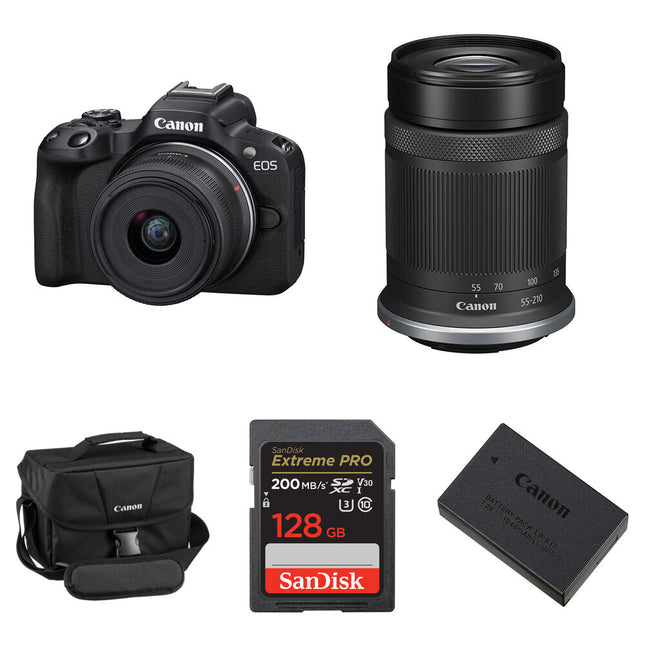 Canon EOS R50 Cámara sin Espejo 24.2MP 4K Lentes 18-45mm 55-210mm Kit Completo