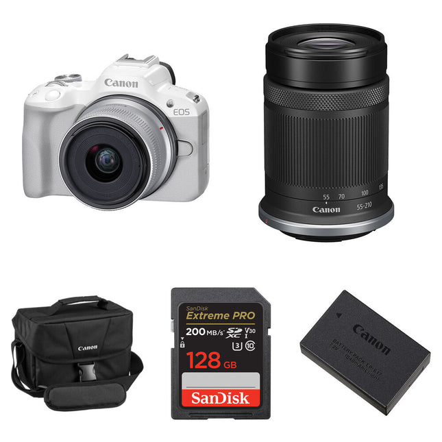 Cámara sin Espejo Canon EOS R50 24.2MP Kit con Lentes 18-45mm 55-210mm y Accesorios