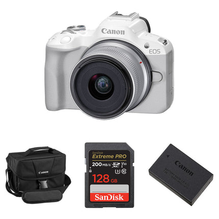 Canon EOS R50 Cámara Sin Espejo 24.2MP 4K 18-45mm Blanco con Kit Essentials Plus