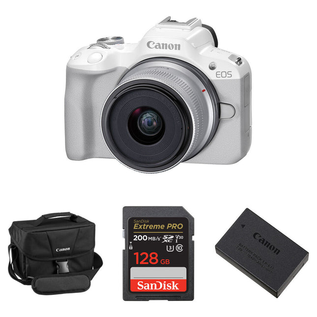 Canon EOS R50 Cámara Sin Espejo 24.2MP 4K 18-45mm Blanco con Kit Essentials Plus