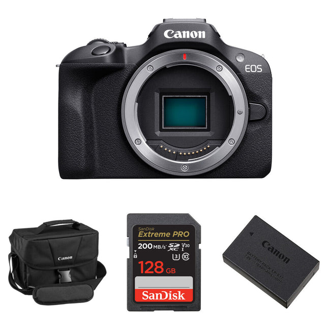 Canon EOS R100 Cámara Sin Espejo 24.1MP 4K 128GB Kit Essentials+