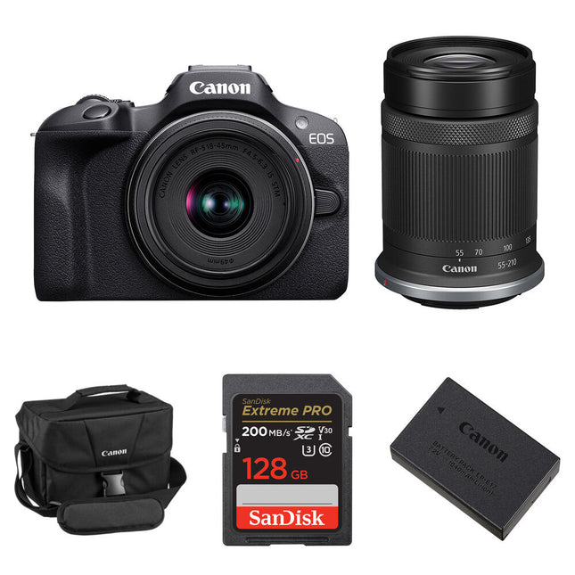 Canon EOS R100 Cámara Sin Espejo 24.2MP 4K 18-45mm 55-210mm Lentes Kit