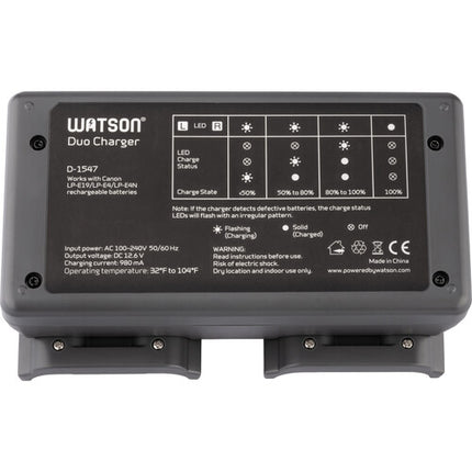 Cargador de Baterías Watson Duo para Canon LP-E19 LP-E4 LP-E4N con Indicadores LED y Protección contra Sobrecalentamiento