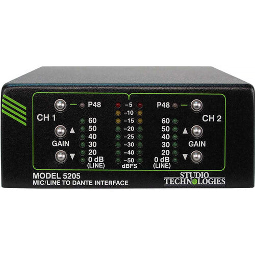 Studio Technologies Model 5205 Interfaz Analógica Micrófono Línea a Dante con 2 Entradas XLR y Control de Ganancia