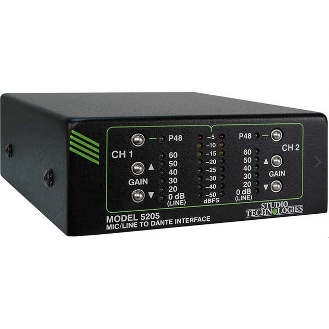 Studio Technologies Model 5205 Interfaz Analógica Micrófono Línea a Dante con 2 Entradas XLR y Control de Ganancia