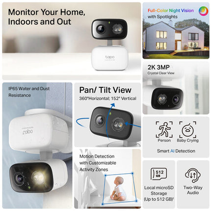 TP-Link Tapo C216 Cámara de Seguridad Exterior Wi-Fi 2K 30fps Visión Nocturna 40ft