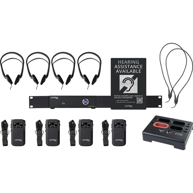 Listen Technologies ListenWIFI Sistema de Audio Wi-Fi 2 Canales con 4 Receptores y Base de Carga