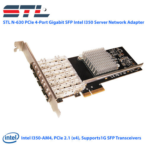 STL N-630 Adaptador de Red PCIe 4 Puertos Gigabit SFP con Bracket Bajo Perfil