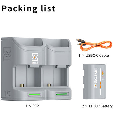 ZGCINE Estuche de Carga de Viaje Kit con 2 Baterías LP-E6P 2600mAh para Canon EOS R5 Mark II y R6 Mark III Gris