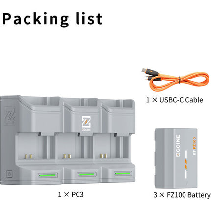 Kit ZGCINE PC3-FZ100 para cámara con 3 baterías y estación de carga