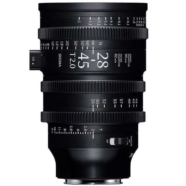 Sigma 28-45mm T2 Lente Cine Zoom Full Frame Apertura T2-16 11 8 Pulgadas Distancia mínima enfoque