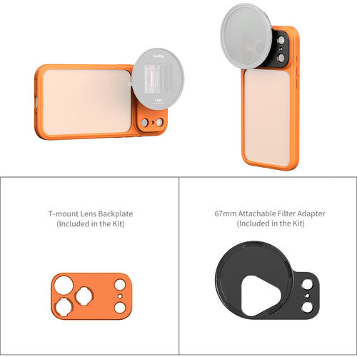 SmallRig Funda Protectora Fotografía para iPhone 17 Pro Max Naranja con Adaptador T-Mount y Filtro de 67mm