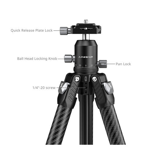 SmallRig 5866 Trípode Fotográfico Portátil Fibra Carbono 62.2" 33 lb con Soporte para Teléfono y Bolsa
