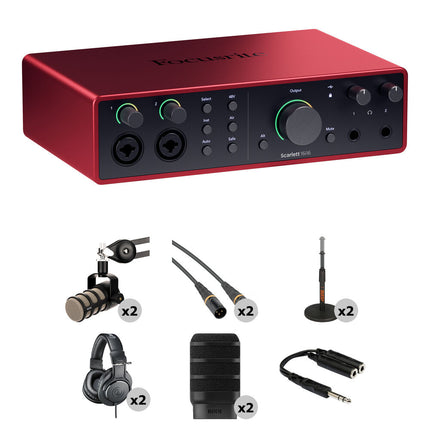 Focusrite Scarlett 16i16 USB-C Interfaz de Audio MIDI 24-Bit 192 kHz con Kit para Podcast de Dos Personas